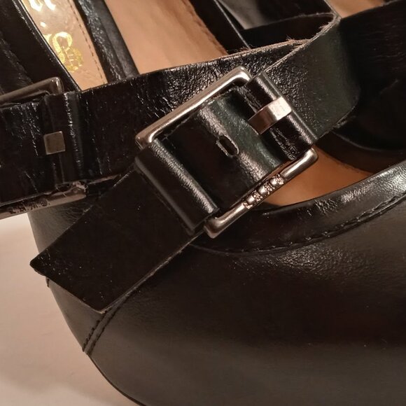 L.A.M.B. Black Leather Platform X Strap 5inch Stiletto heel size 8 - Picture 8 of 11